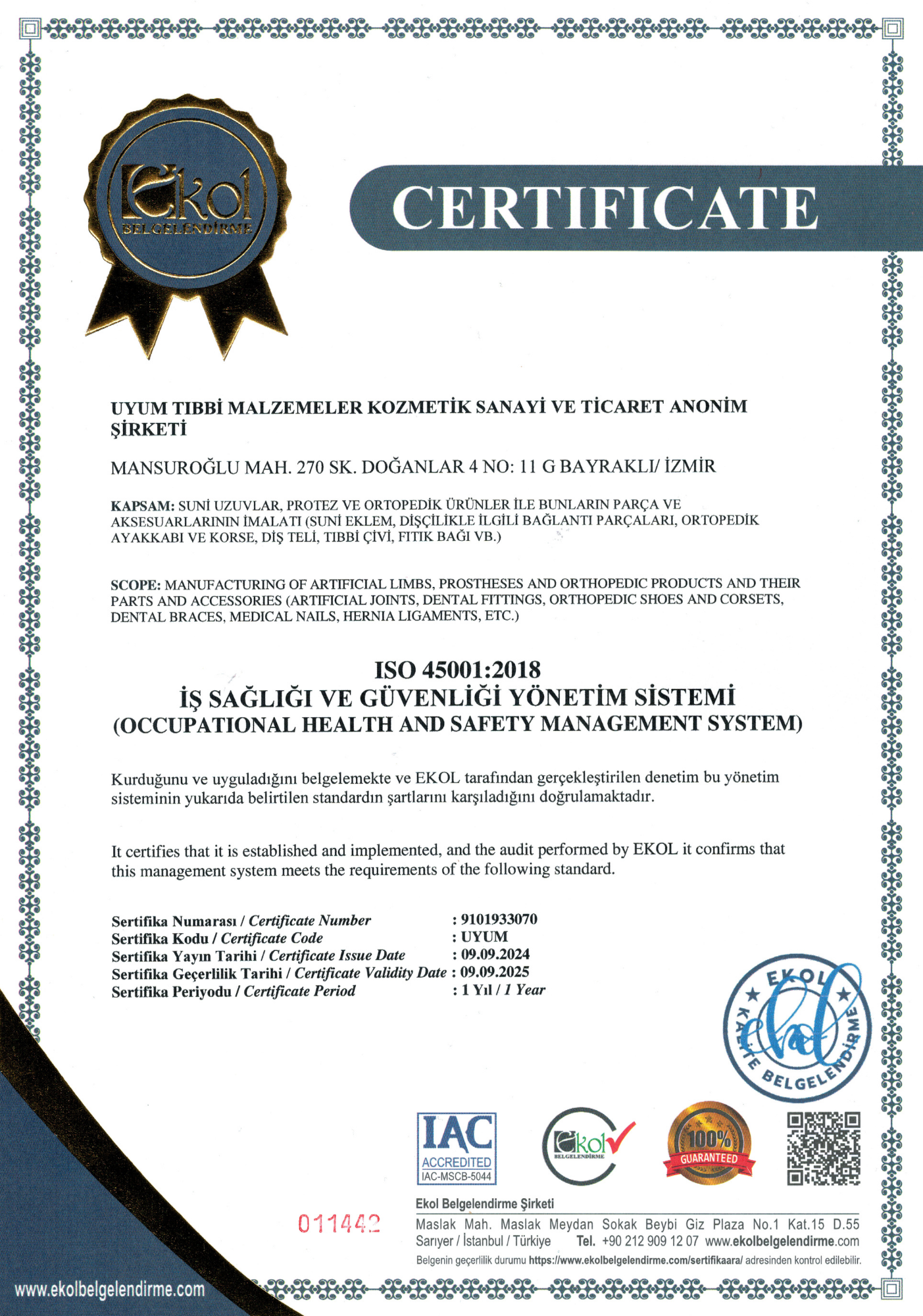 İş Sağlığı veGüvenliği Yönetim Sistemi Sertifikası - İSG Setifikası